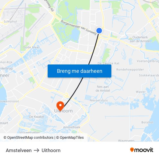 Amstelveen to Uithoorn map