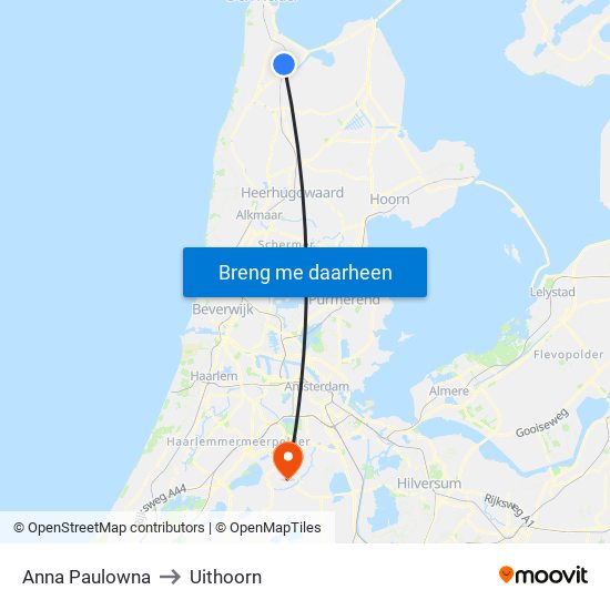 Anna Paulowna to Uithoorn map
