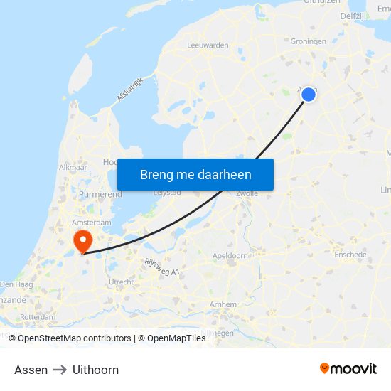 Assen to Uithoorn map
