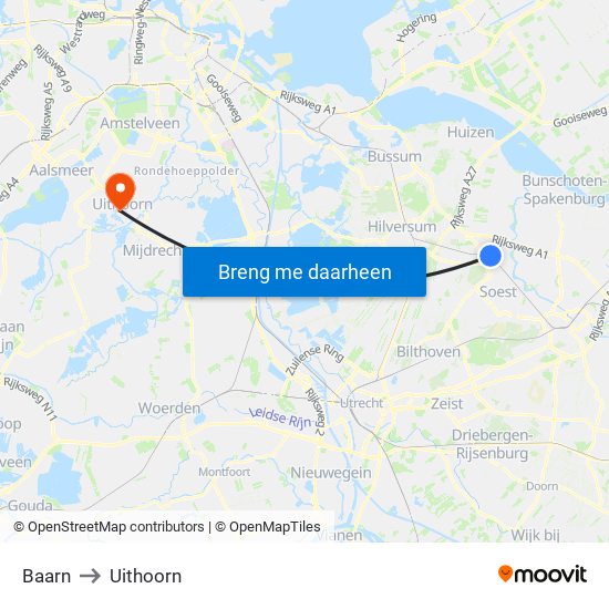 Baarn to Uithoorn map
