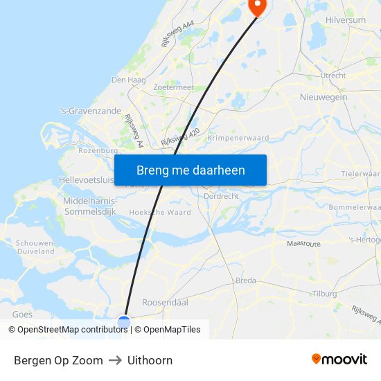 Bergen Op Zoom to Uithoorn map