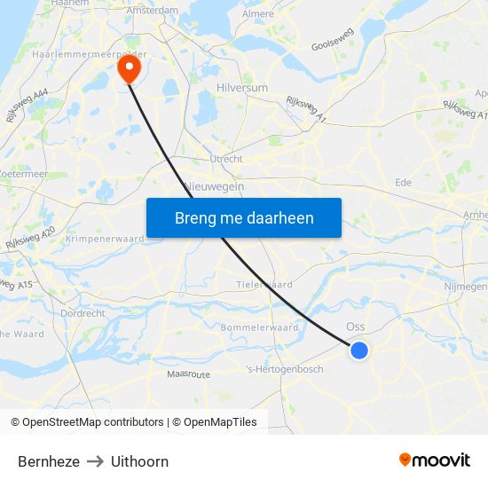 Bernheze to Uithoorn map