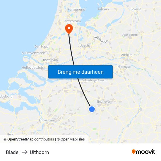 Bladel to Uithoorn map