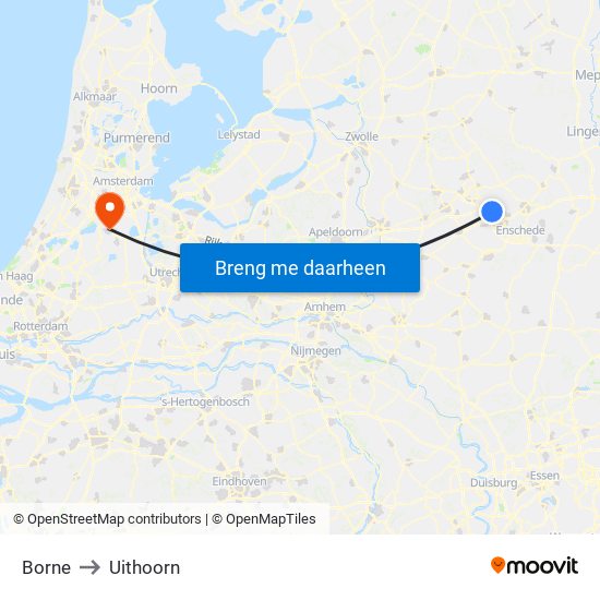 Borne to Uithoorn map