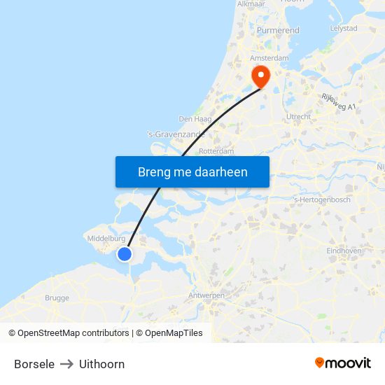 Borsele to Uithoorn map