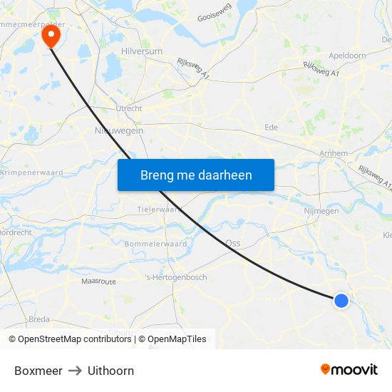 Boxmeer to Uithoorn map