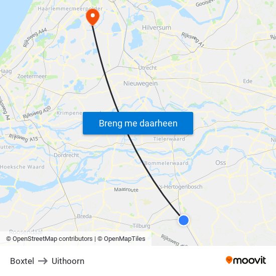 Boxtel to Uithoorn map