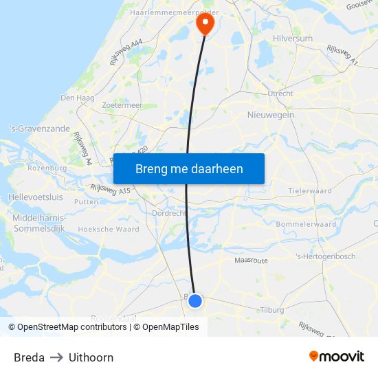 Breda to Uithoorn map