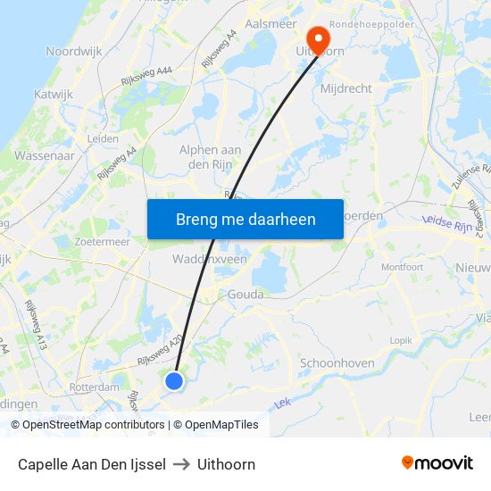 Capelle Aan Den Ijssel to Uithoorn map