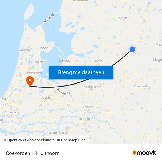 Coevorden to Uithoorn map