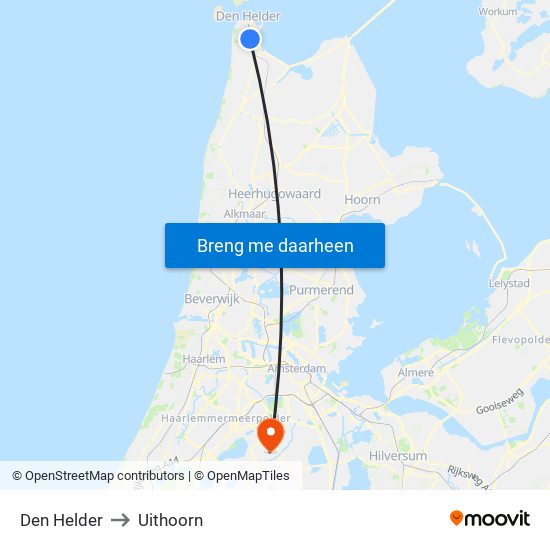 Den Helder to Uithoorn map