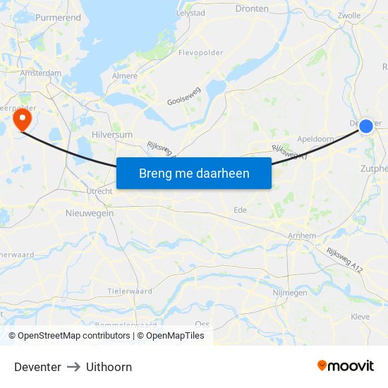 Deventer to Uithoorn map
