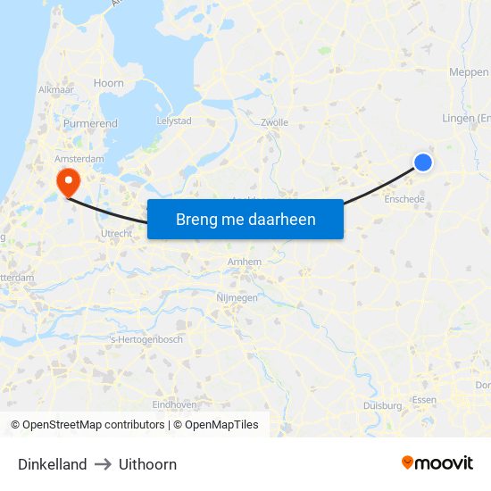 Dinkelland to Uithoorn map