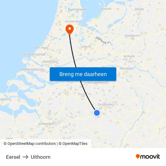 Eersel to Uithoorn map