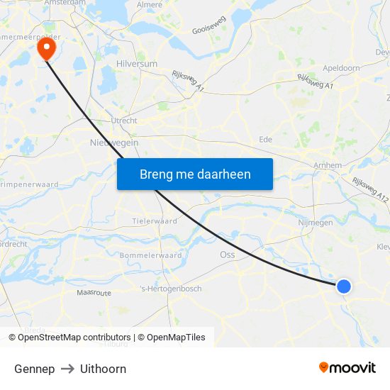 Gennep to Uithoorn map