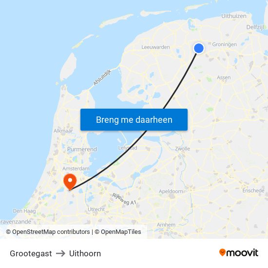 Grootegast to Uithoorn map