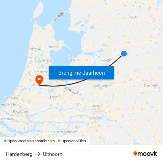 Hardenberg to Uithoorn map