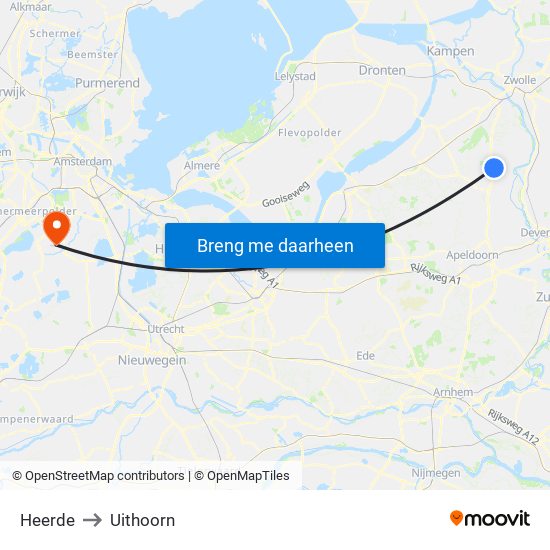Heerde to Uithoorn map