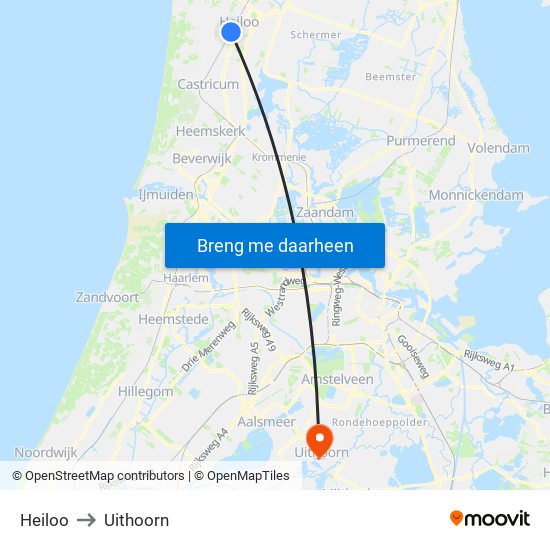 Heiloo to Uithoorn map