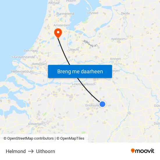 Helmond to Uithoorn map