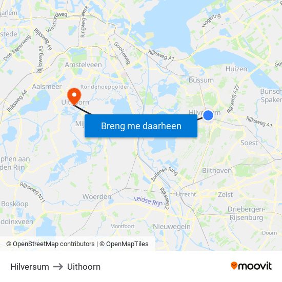 Hilversum to Uithoorn map