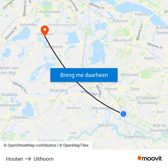 Houten to Uithoorn map