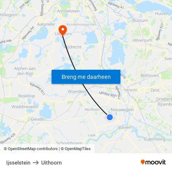 Ijsselstein to Uithoorn map