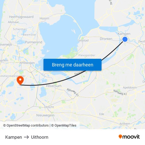 Kampen to Uithoorn map