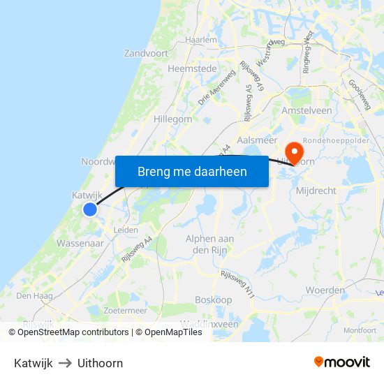 Katwijk to Uithoorn map