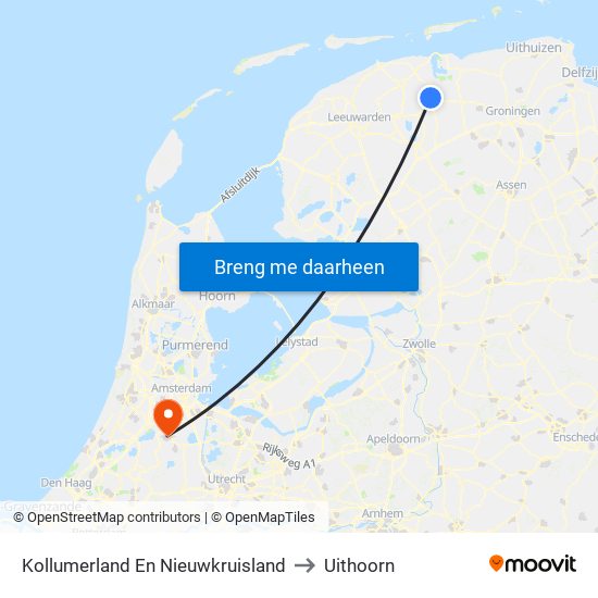 Kollumerland En Nieuwkruisland to Uithoorn map