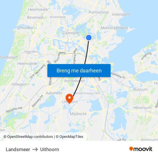 Landsmeer to Uithoorn map