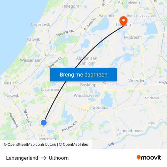 Lansingerland to Uithoorn map