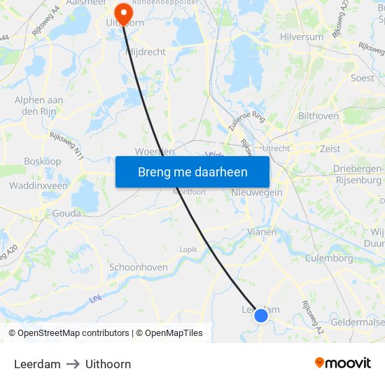 Leerdam to Uithoorn map