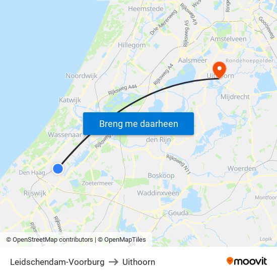 Leidschendam-Voorburg to Uithoorn map