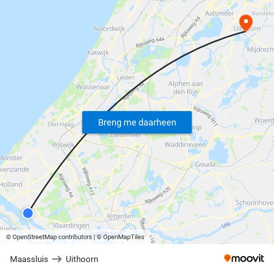 Maassluis to Uithoorn map