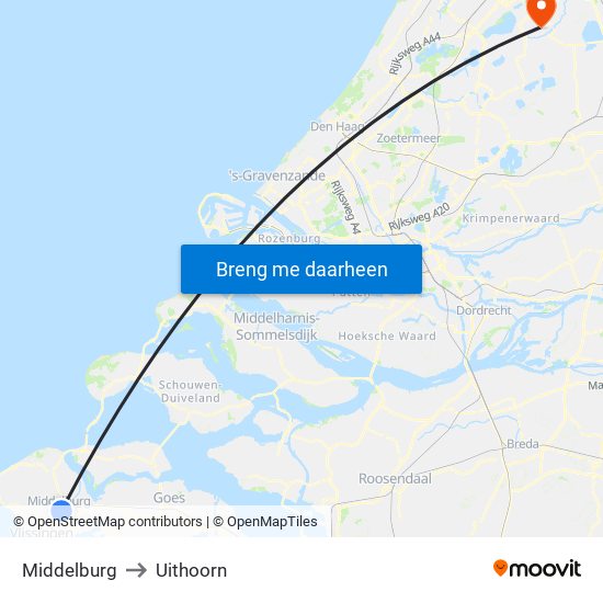 Middelburg to Uithoorn map