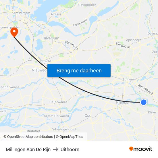 Millingen Aan De Rijn to Uithoorn map