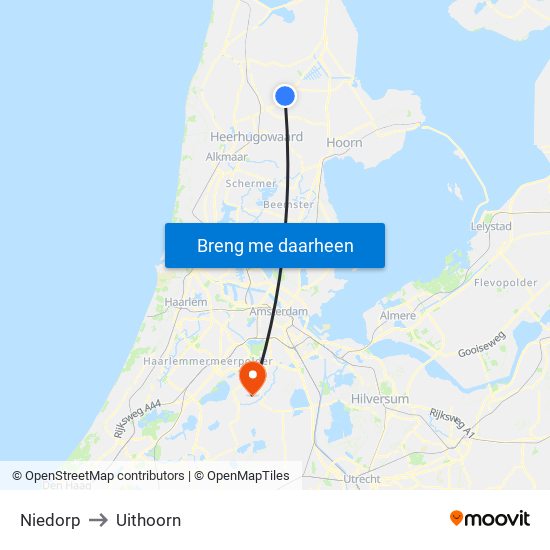 Niedorp to Uithoorn map