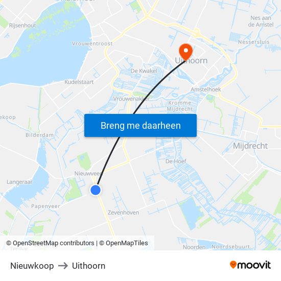 Nieuwkoop to Uithoorn map