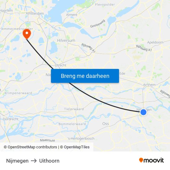Nijmegen to Uithoorn map