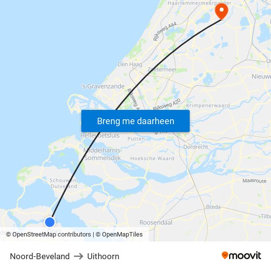 Noord-Beveland to Uithoorn map
