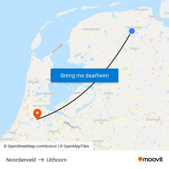 Noordenveld to Uithoorn map