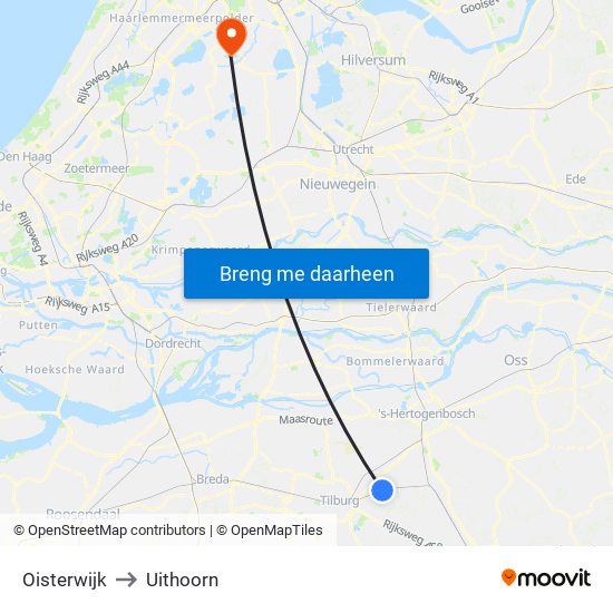 Oisterwijk to Uithoorn map