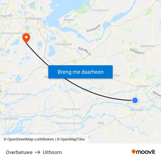 Overbetuwe to Uithoorn map