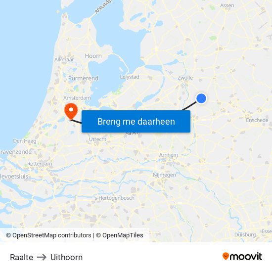 Raalte to Uithoorn map