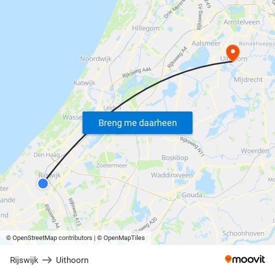 Rijswijk to Uithoorn map