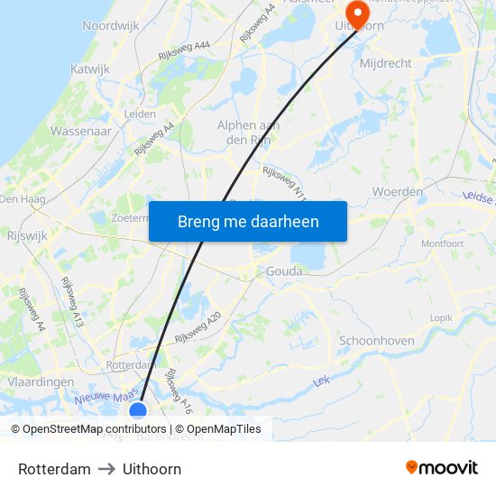 Rotterdam to Uithoorn map