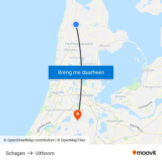 Schagen to Uithoorn map