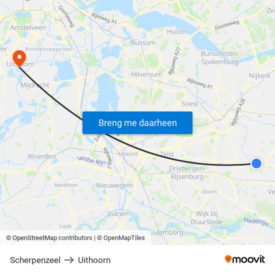 Scherpenzeel to Uithoorn map