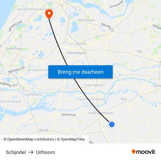 Schijndel to Uithoorn map